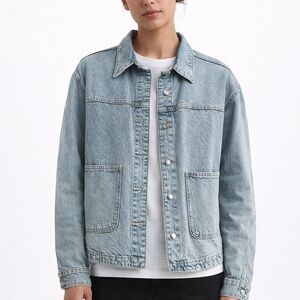 Zara Trucker Denim Jacket Size Medium Like New Soft Blue Oversized